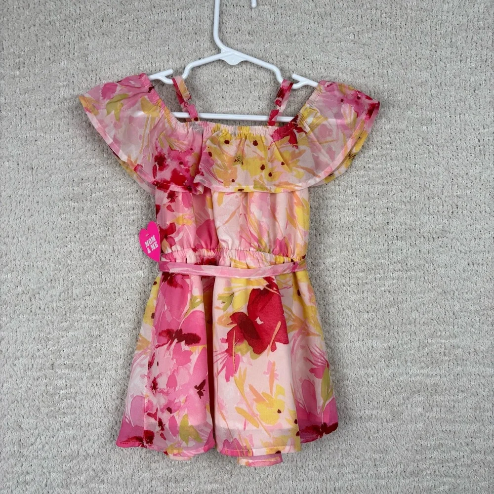 The Children's Place Girls Dress 18-24M Pink Multi Floral Lined Cold Shoulder‎